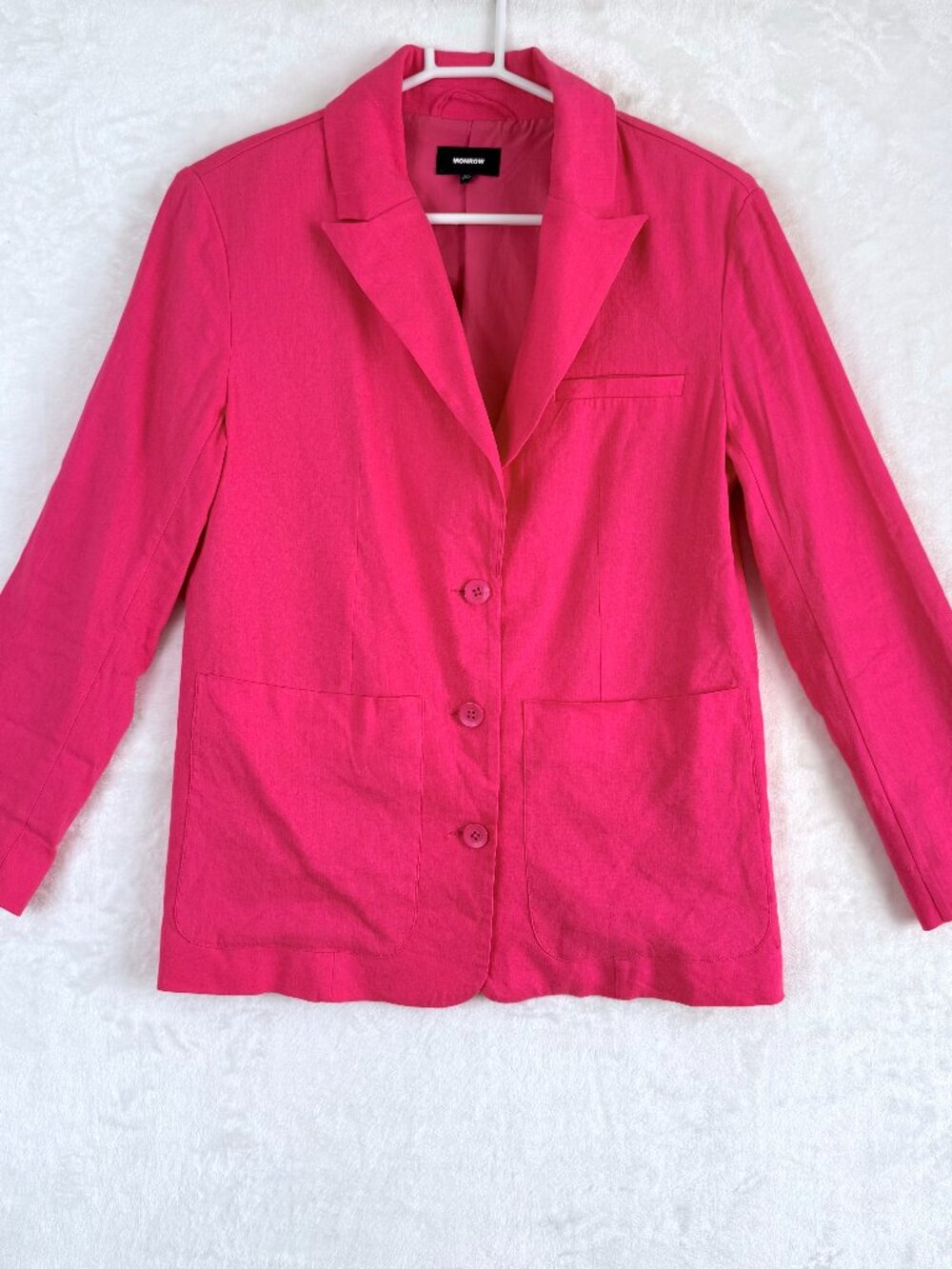 MONROW Linen Blend Oversized Relaxed Office Maximalist Shoulder Pads Blazer XS